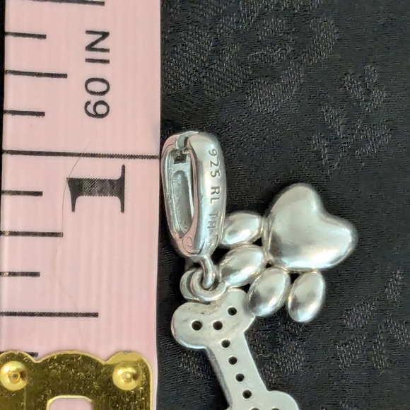 Chic Silver Paw and Bone Charm 925 Solid Sterling Silver With CZ - Picture 9 of 9